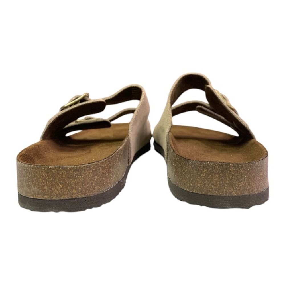 Mountain Sole Women's Easy Slide-On Double Buckle Leather Sandal - Taupe - Picture 4 of 6